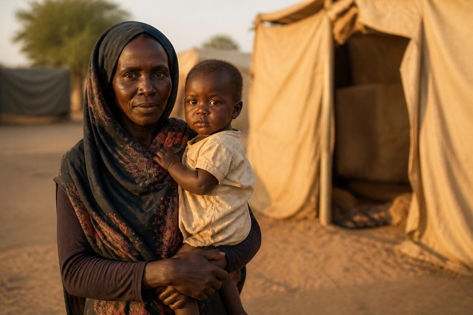 A mother and child receiving humanitarian support